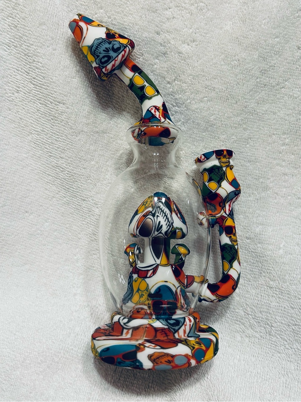 Colorful Skull & Mushroom Glass/Silicone Water Piece